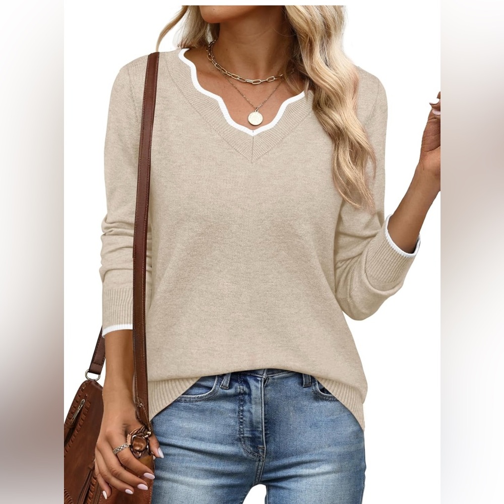 Women's Cream V-Neck Knit Sweater